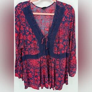 Torrid Floral Boho V Neck Long Sleeve Tunic Top